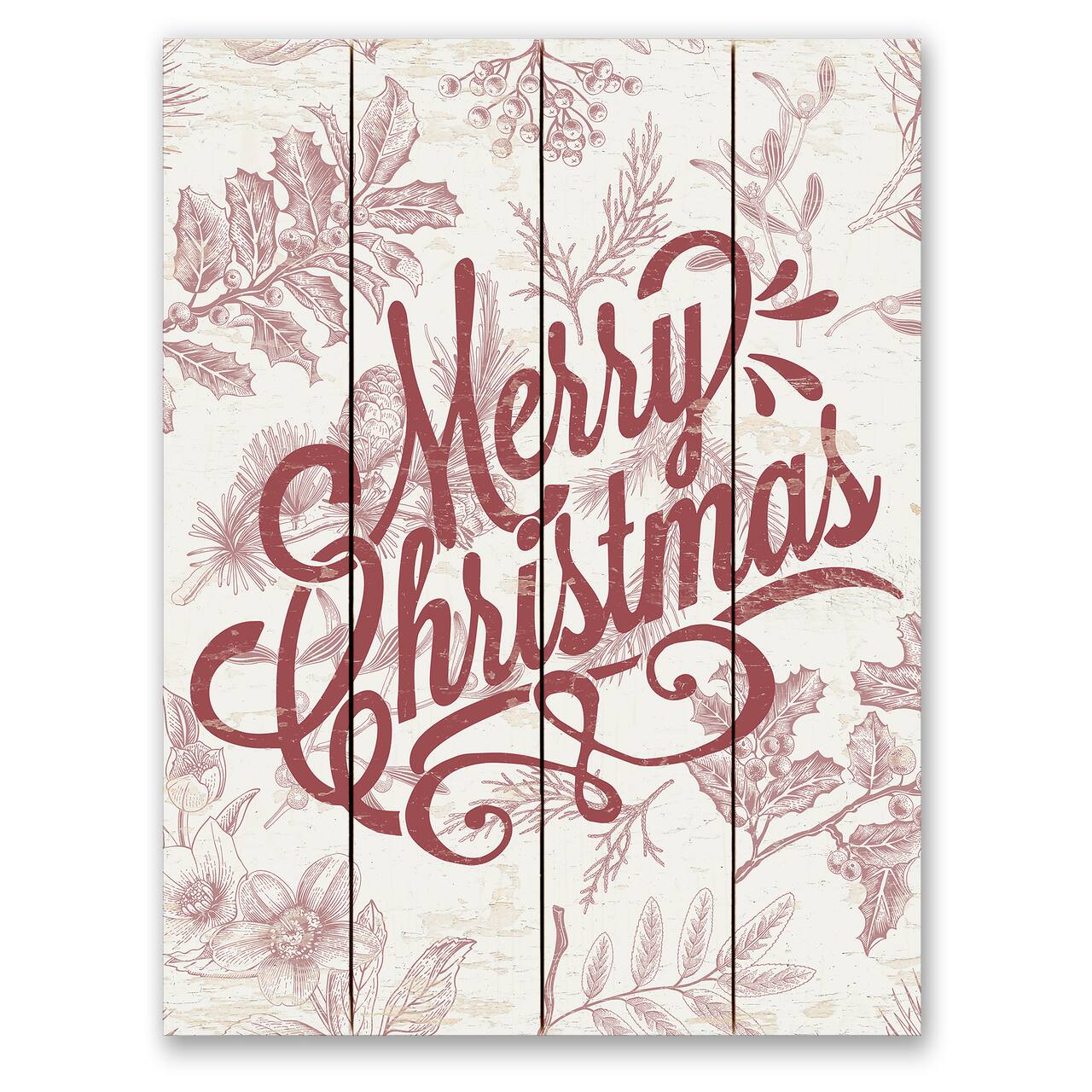 Merry Christmas Botanicals 11.75" x 15.75" Pallet Wood Wall Art